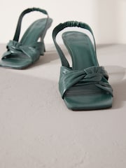 Green Premium Leather Side Twist Square Toe Sandals - Image 3 of 6