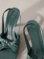 Green Premium Leather Side Twist Square Toe Sandals - Image 4 of 6