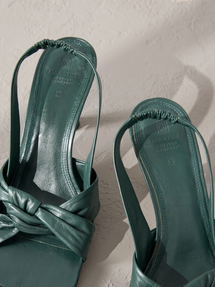Green Premium Leather Side Twist Square Toe Sandals - Image 4 of 6
