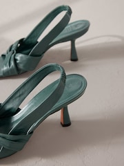 Green Premium Leather Side Twist Square Toe Sandals - Image 5 of 6