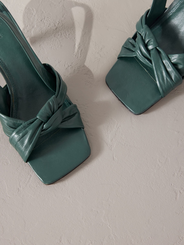 Green Premium Leather Side Twist Square Toe Sandals - Image 6 of 6
