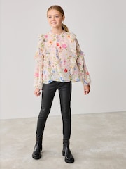 Baker by Ted Baker Pink 2 Piece Floral Blouse and PU Leggings Set - Image 1 of 15