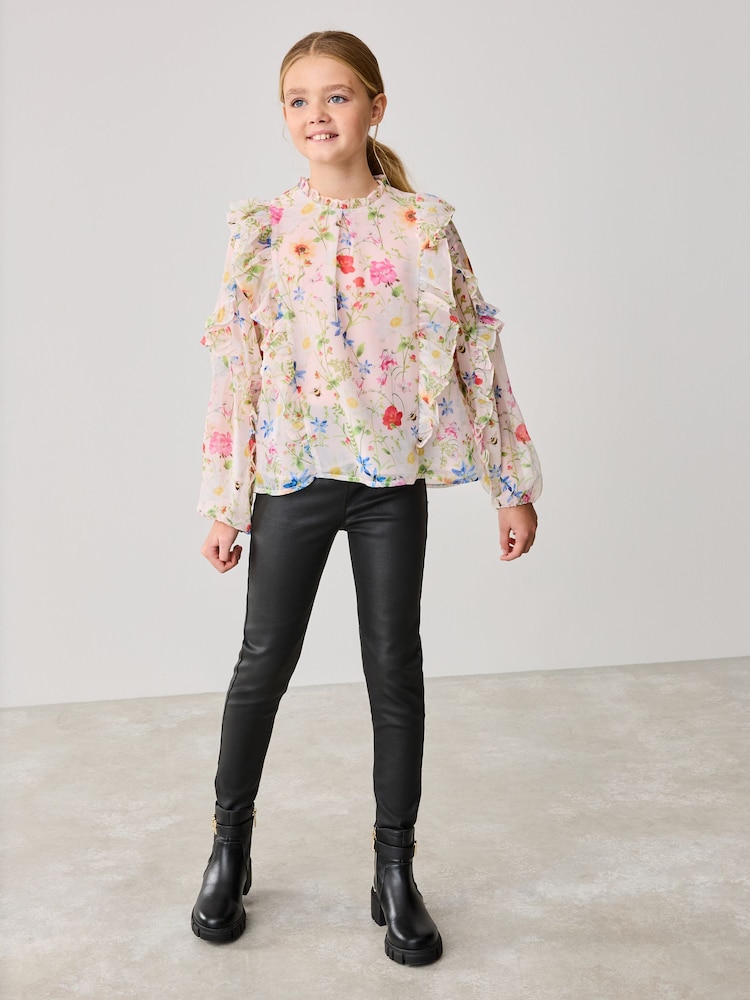 Baker by Ted Baker Pink 2 Piece Floral Blouse and PU Leggings Set - Image 1 of 15