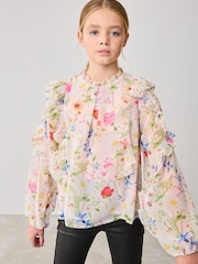 Baker by Ted Baker Pink 2 Piece Floral Blouse and PU Leggings Set - Image 2 of 15