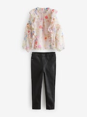Baker by Ted Baker Pink 2 Piece Floral Blouse and PU Leggings Set - Image 9 of 15