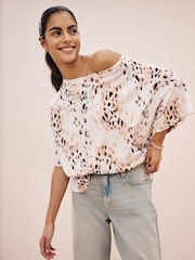 Animal Print Relaxed Fit Boxy 100% Cotton Slouch Shoulder T-Shirt - Image 1 of 8