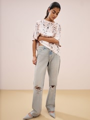 Animal Print Relaxed Fit Boxy 100% Cotton Slouch Shoulder T-Shirt - Image 2 of 8