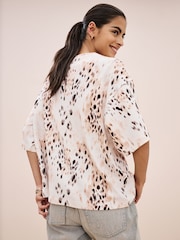 Animal Print Relaxed Fit Boxy 100% Cotton Slouch Shoulder T-Shirt - Image 3 of 8