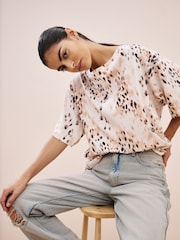 Animal Print Relaxed Fit Boxy 100% Cotton Slouch Shoulder T-Shirt - Image 4 of 8