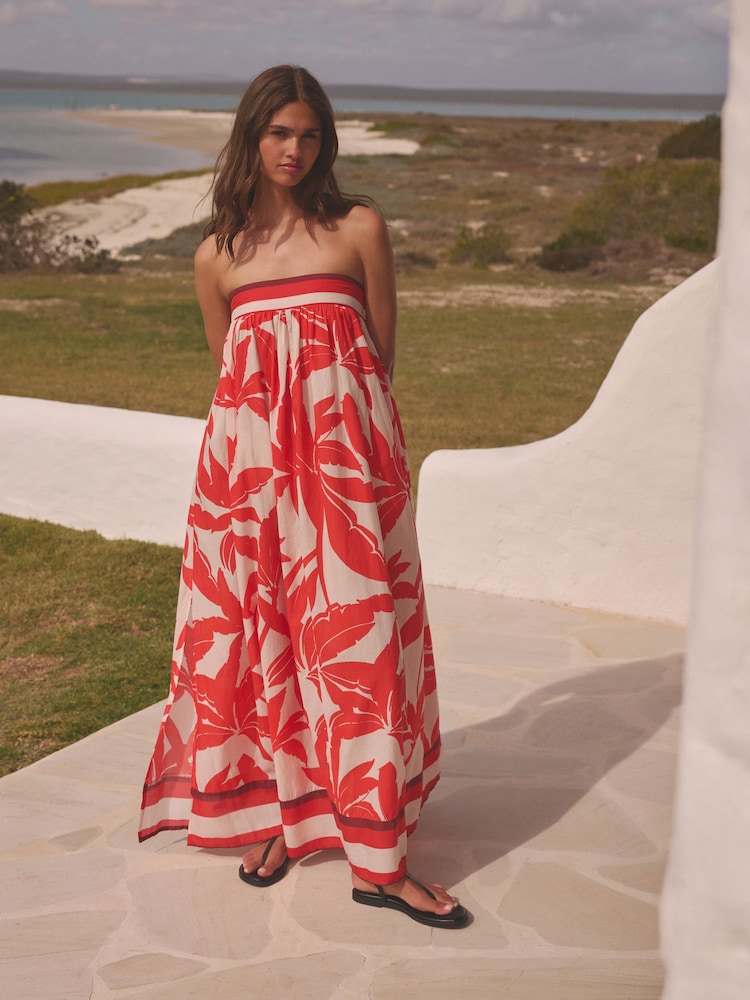 Red/White Bandeau Maxi Summer Dress - Image 2 of 5