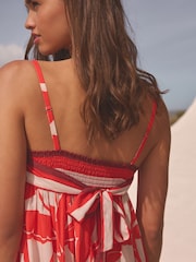 Red/White Bandeau Maxi Summer Dress - Image 5 of 5