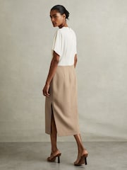 Reiss Ivory/Stone Miller Colourblock Draped Sleeve Midi Dress - Image 4 of 5