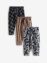 Charcoal Grey And Brown 100% Cotton Patterned Jersey Joggers 3 Pack (3mths-7yrs) - Image 1 of 7