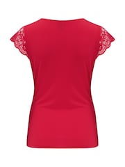 Pour Moi Pink Julie Fuller Bust Slinky Jersey Lace Trim Wrap Top - Image 3 of 4