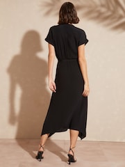 Love & Roses Black Petite Sequin Trim Hanky Hem Short Sleeve Midi Dress - Image 5 of 8