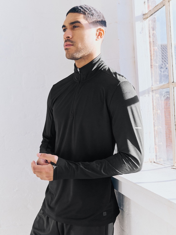 Black Active Training Textured Zip Neck Sweatshirt - Image 1 of 10