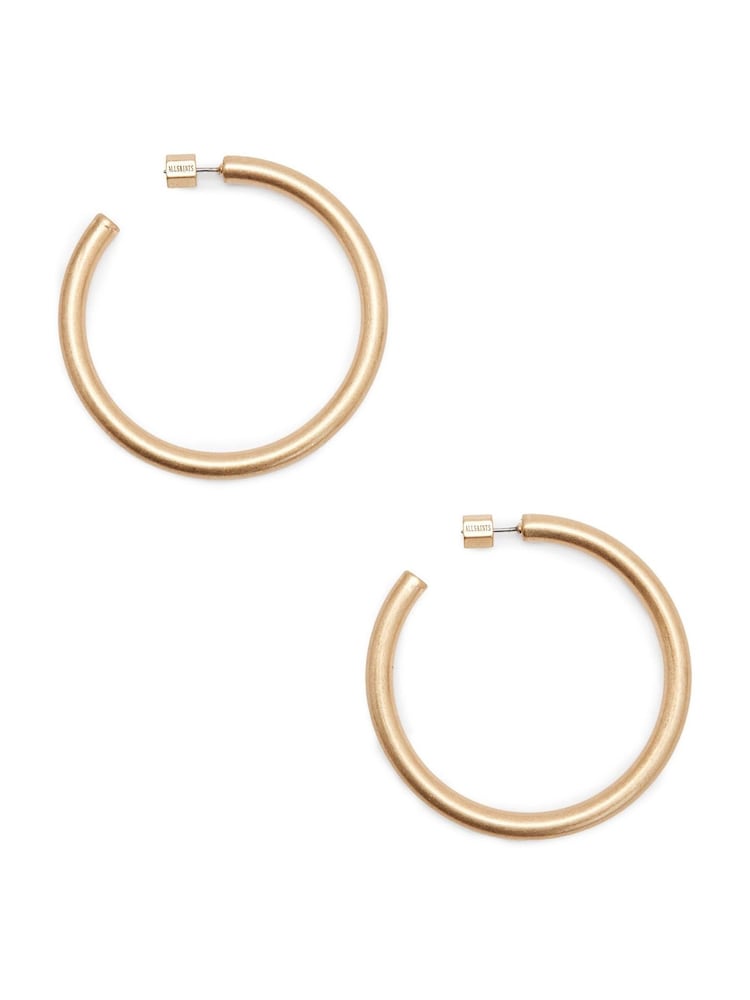 AllSaints Gold Stone Thick Tube Hoop Earrings - Image 1 of 2