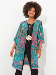 Joe Browns Green Placement Print Flared Sleeve Kimono - Image 1 of 5