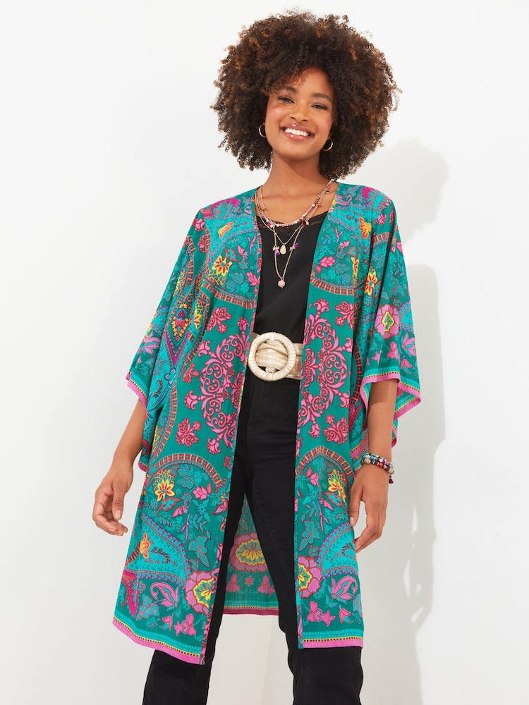 Joe Browns Green Placement Print Flared Sleeve Kimono - Image 1 of 5