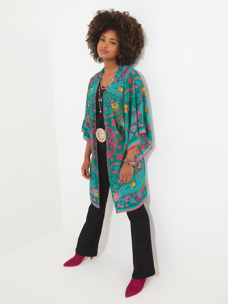 Joe Browns Green Placement Print Flared Sleeve Kimono - Image 2 of 5