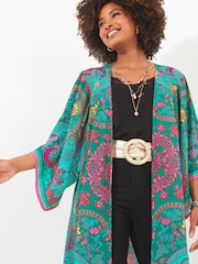 Joe Browns Green Placement Print Flared Sleeve Kimono - Image 4 of 5