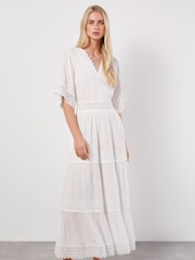 Apricot White Crochet Detail Tiered Maxi Dress - Image 1 of 5