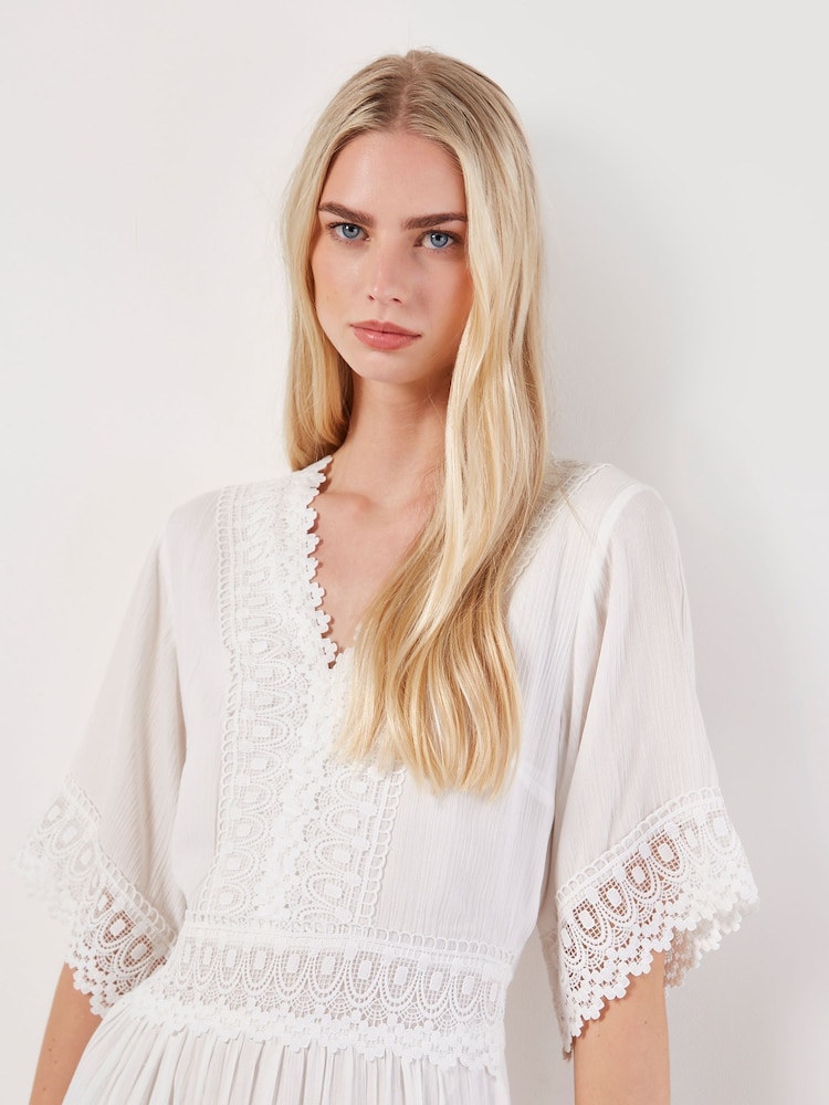 Apricot White Crochet Detail Tiered Maxi Dress - Image 2 of 5