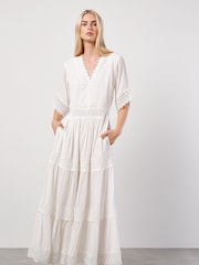 Apricot White Crochet Detail Tiered Maxi Dress - Image 4 of 5