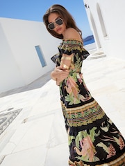 Lipsy Shirred Bardot Tiered макси Праздничные принтованные платья - Изображение 4 из 4
