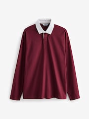 Navy/Stone/Burgundy Long Sleeve Rugby 100% Cotton Shirts 3 Pack - Image 10 of 12