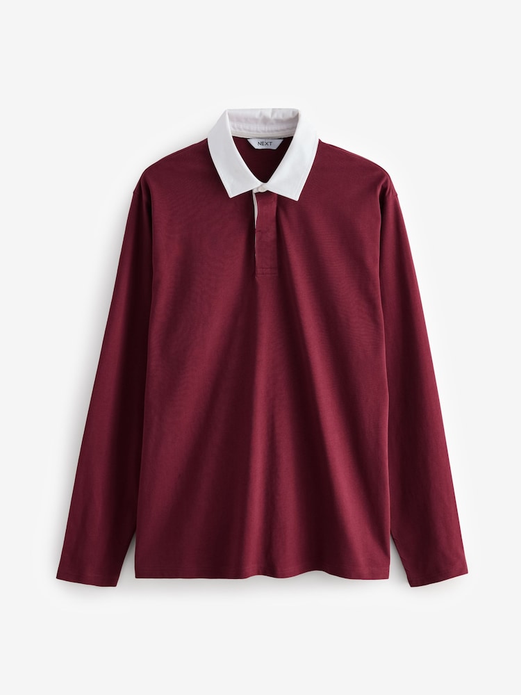 Marine/Pierre/Bordeaux - Manches longues Rugby 100% Coton Chemises 3 Lot - Image 10 of 12