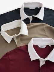 Navy/Stone/Burgundy Long Sleeve Rugby 100% Cotton Shirts 3 Pack - Image 11 of 12
