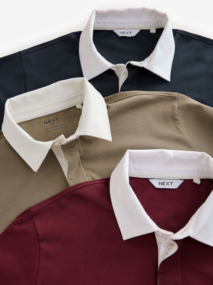 Marine/Pierre/Bordeaux - Manches longues Rugby 100% Coton Chemises 3 Lot - Image 11 of 12