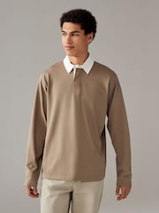Navy/Stone/Burgundy Long Sleeve Rugby 100% Cotton Shirts 3 Pack - Image 6 of 12