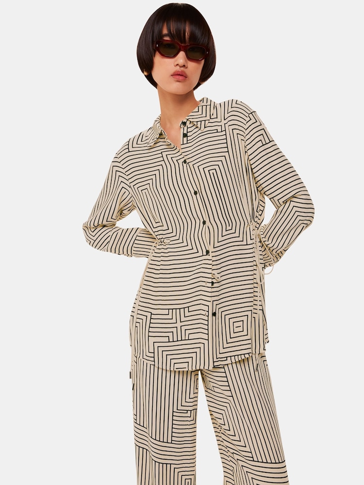 Whistles White Angled Stripe Tie Detail Shirt - Image 1 of 5