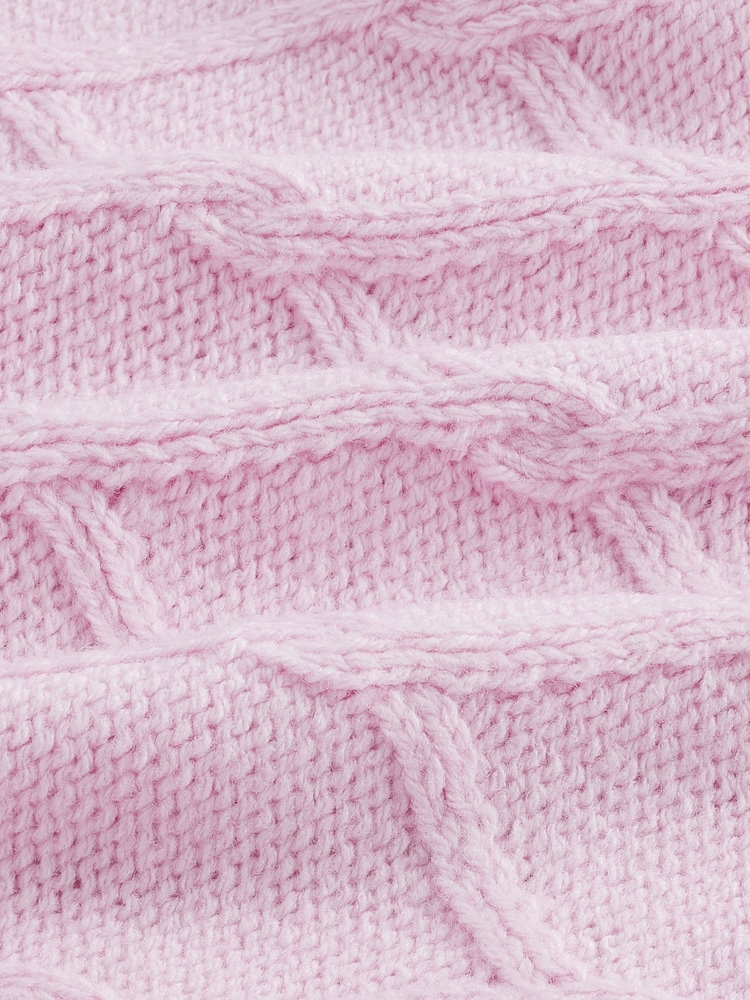 Pink Blush Crew Neck Cable Knitted Jumper With Wool - Image 7 of 7
