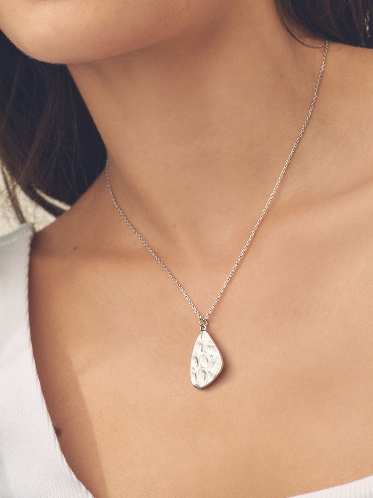 Sterling Silver Hammered Organic Disc Necklace - Image 2 of 7