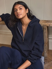 Navy Half Zip Fleece Hoodie - Image 1 of 6