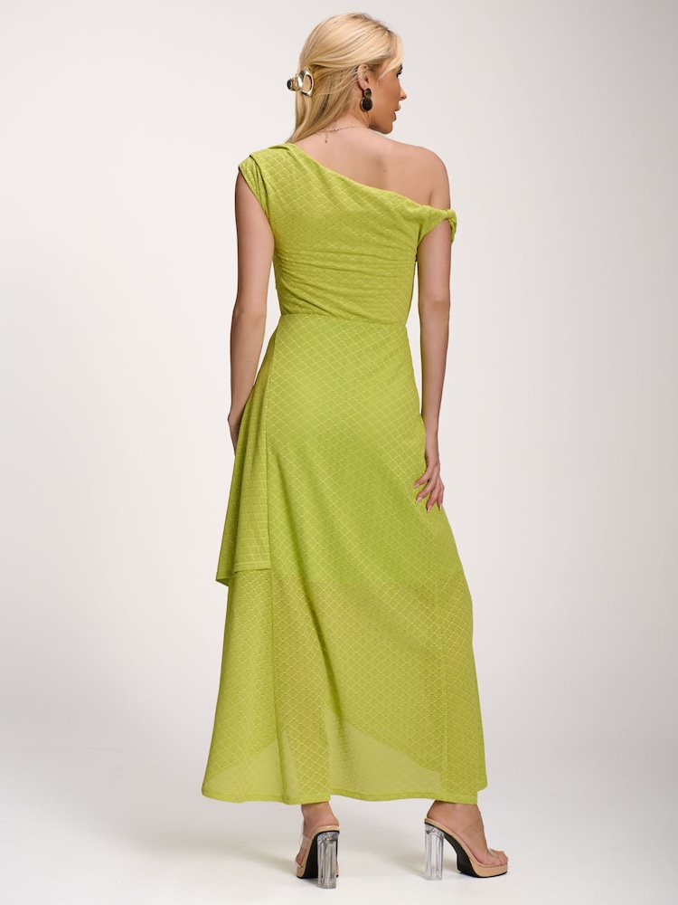 Jolie Moi Green Textured Asymmetric One Shoulder Maxi Dress - Image 2 of 6 Jolie Moi Green Textured Asymmetric One Shoulder Maxi Dress - Image 2 of 6