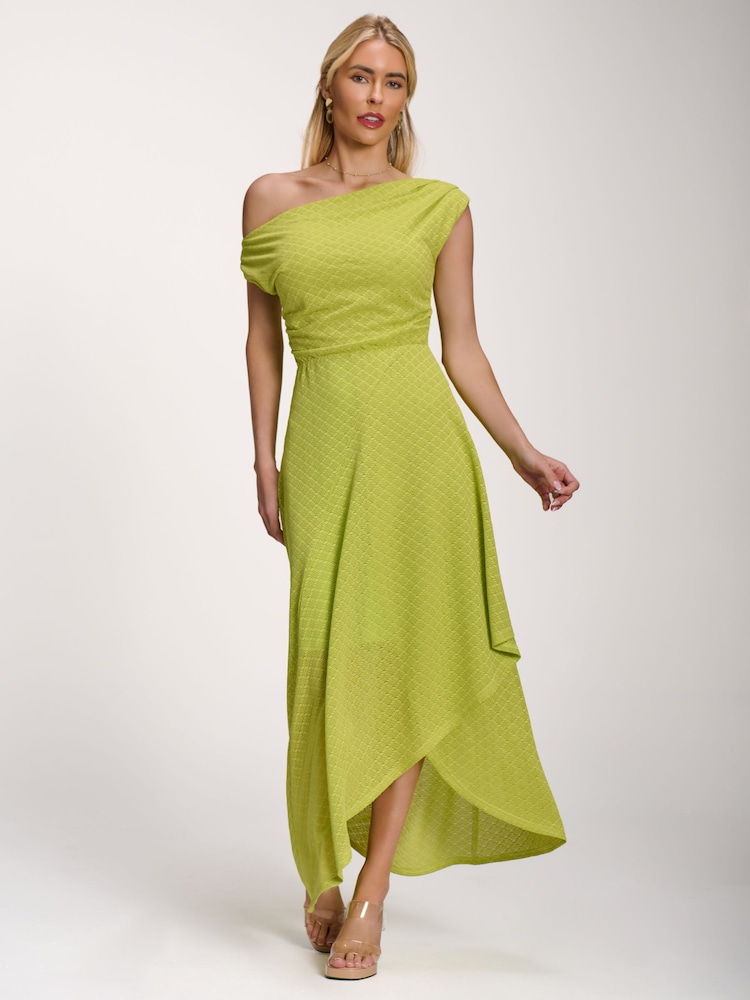 Jolie Moi Green Textured Asymmetric One Shoulder Maxi Dress - Image 6 of 6 Jolie Moi Green Textured Asymmetric One Shoulder Maxi Dress - Image 6 of 6