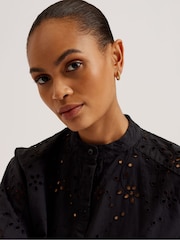 Ted Baker Black Oversized Nikaia Broderie Midi Dress - Image 2 of 5