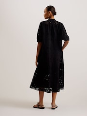 Ted Baker Black Oversized Nikaia Broderie Midi Dress - Image 3 of 5
