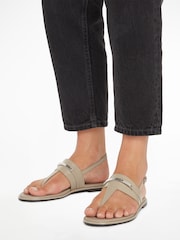 Calvin Klein Brown Leather Metal Bar Sandals - Image 1 of 4