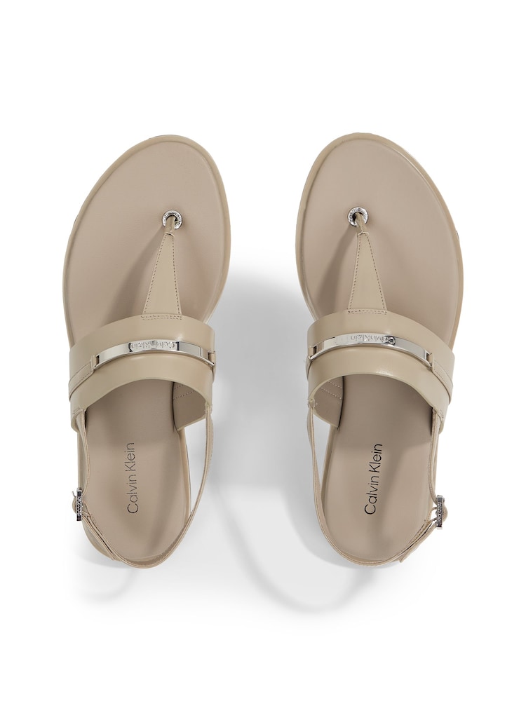 Calvin Klein Brown Leather Metal Bar Sandals - Image 2 of 4