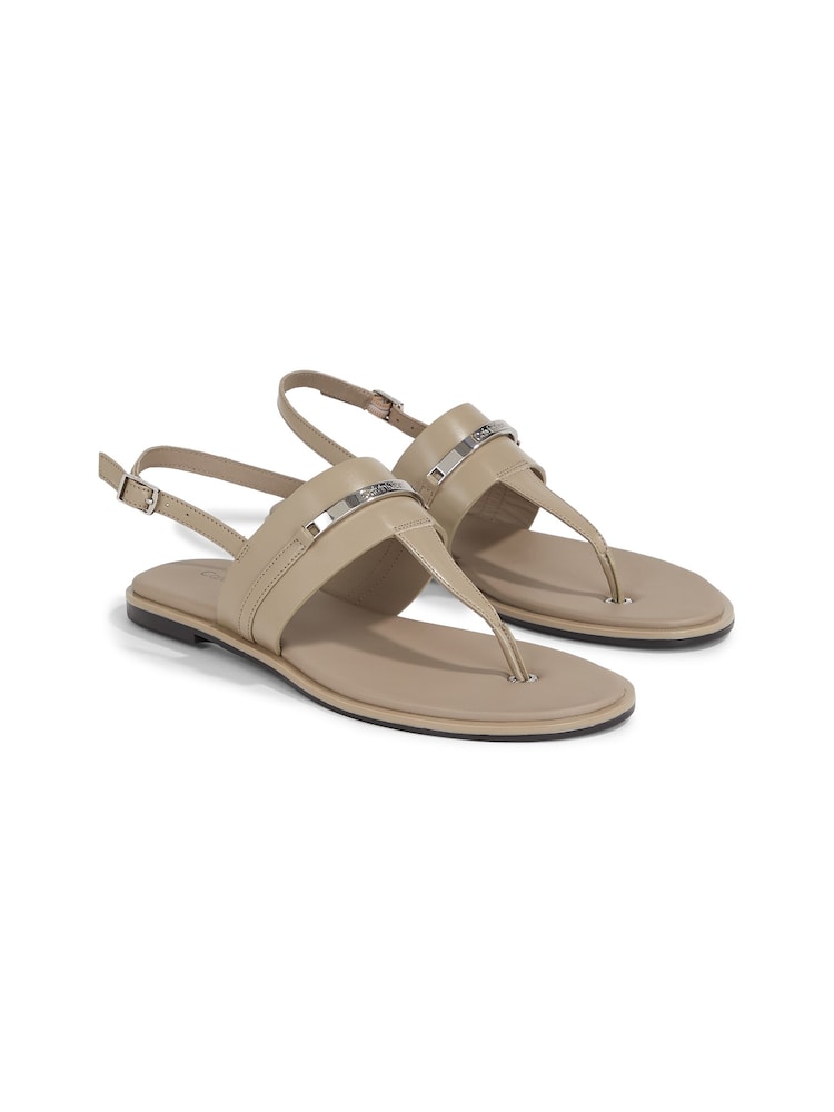Calvin Klein Brown Leather Metal Bar Sandals - Image 4 of 4