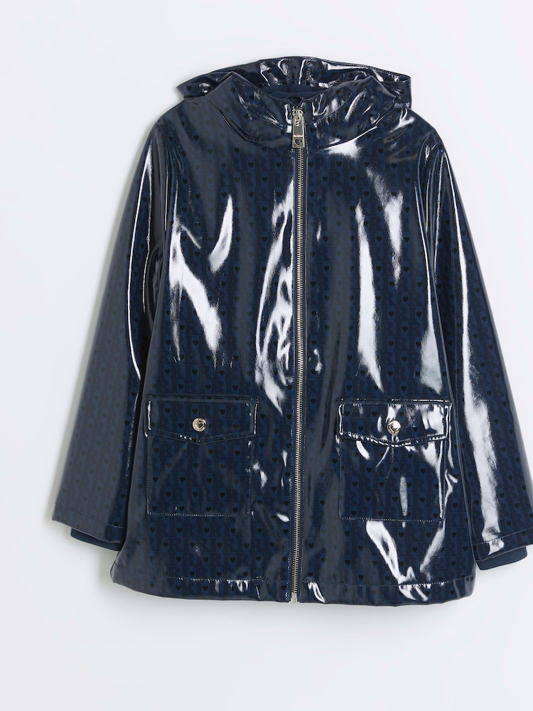 River Island Blue Girls Holographic Monogram Rain Jacket - Image 1 of 4