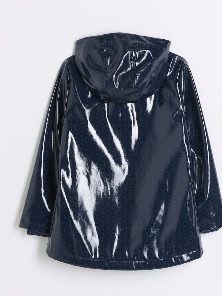 River Island Blue Girls Holographic Monogram Rain Jacket - Image 2 of 4