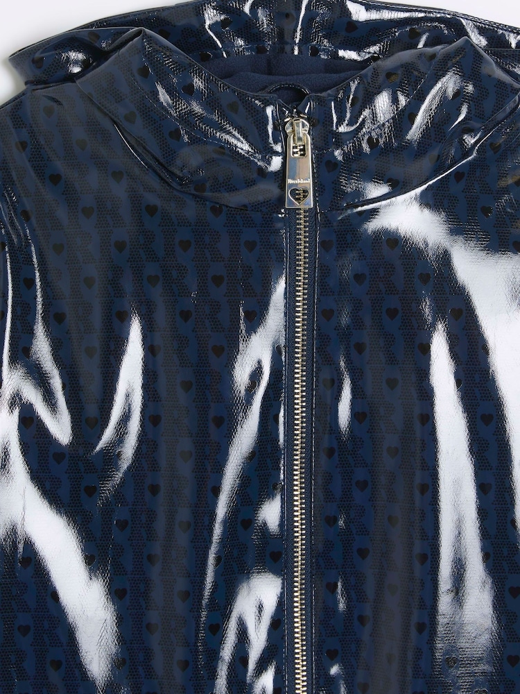 River Island Blue Girls Holographic Monogram Rain Jacket - Image 4 of 4