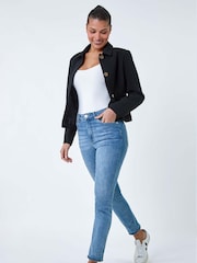 Roman Black Textured Button Detail Boucle Jacket - Image 1 of 5