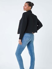 Roman Black Textured Button Detail Boucle Jacket - Image 3 of 5
